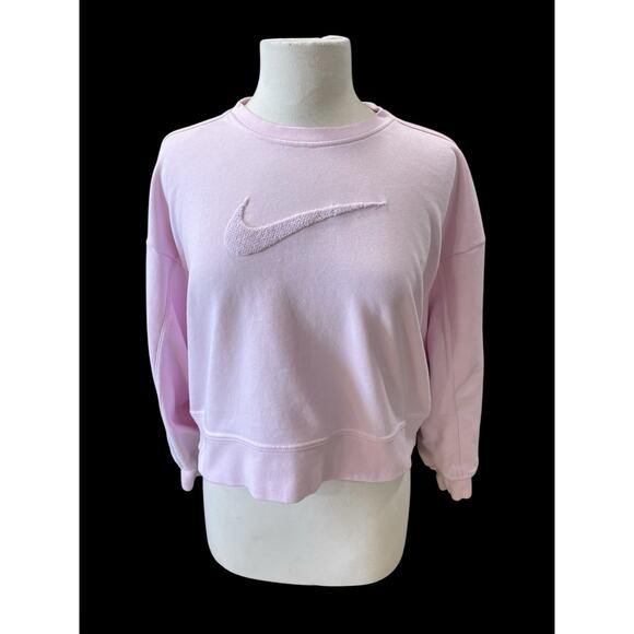 Nike Women’s Size Small Pink Fleece Crop Top Sweatshirt Long Sleeves Center Logo - Picture 1 of 11